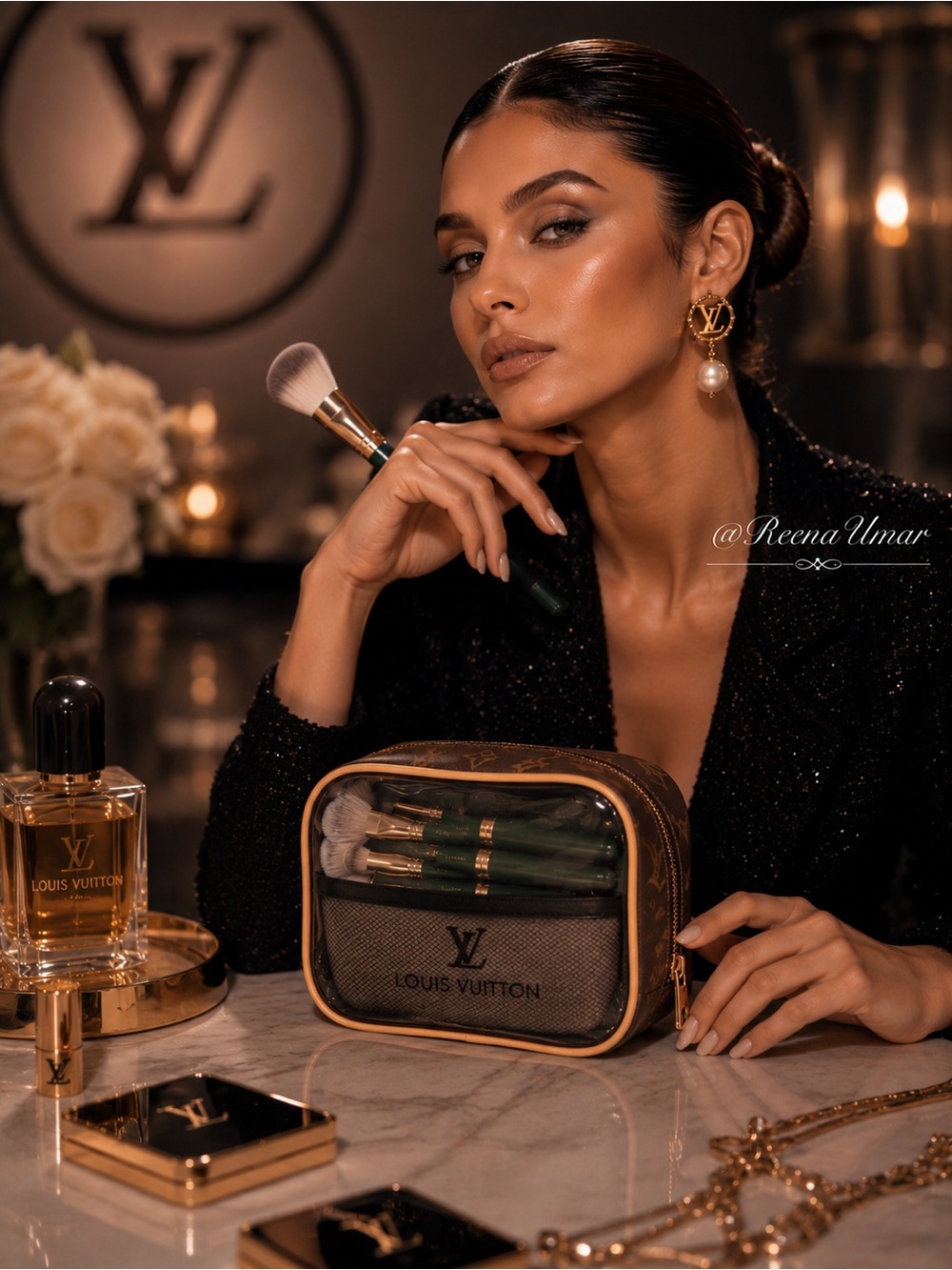 Monogram Makeup Case Clear Cosmetic Pouch Travel Organizer